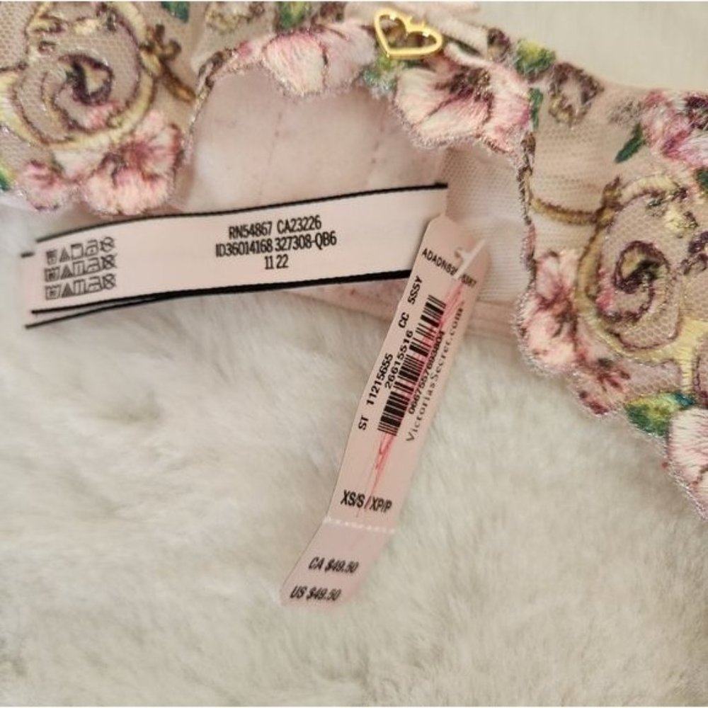 Victoria's Secret Dream Angels Pink Green Floral Embroidered Garter Belt - Picture 7 of 8
